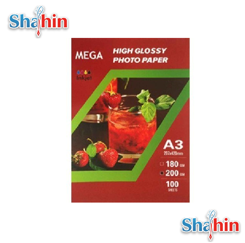 کاغذ فتوگلاسه MEGA مگا 200 گرمی سایز A3 بسته 100 عددی